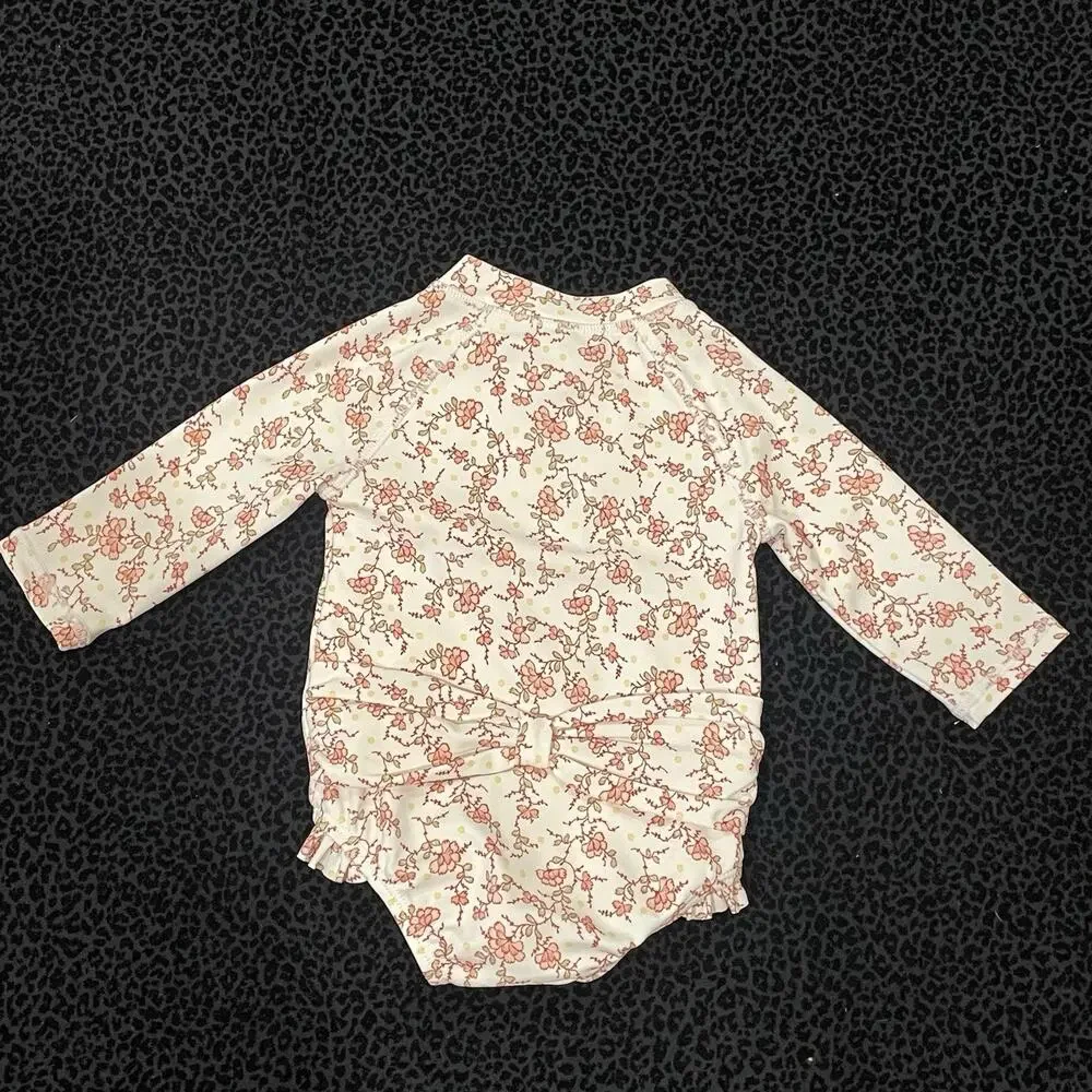 Janie & Jack Toddler One Piece Swim Suit Rash Guard Floral 0-3M Ruffle Dress